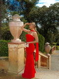 Vestido sirena choker tulle rojo