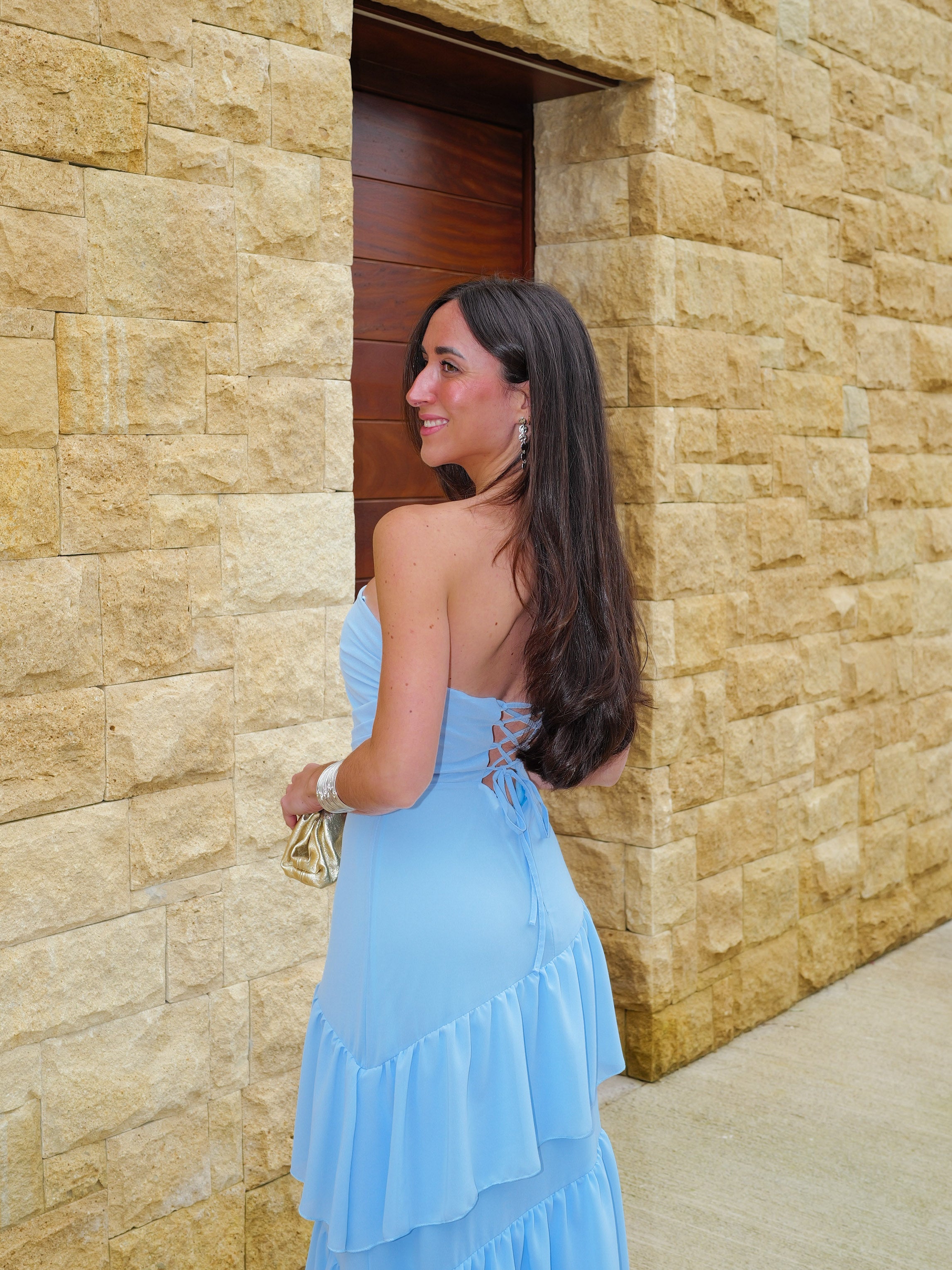 Vestido palabra volantes celeste