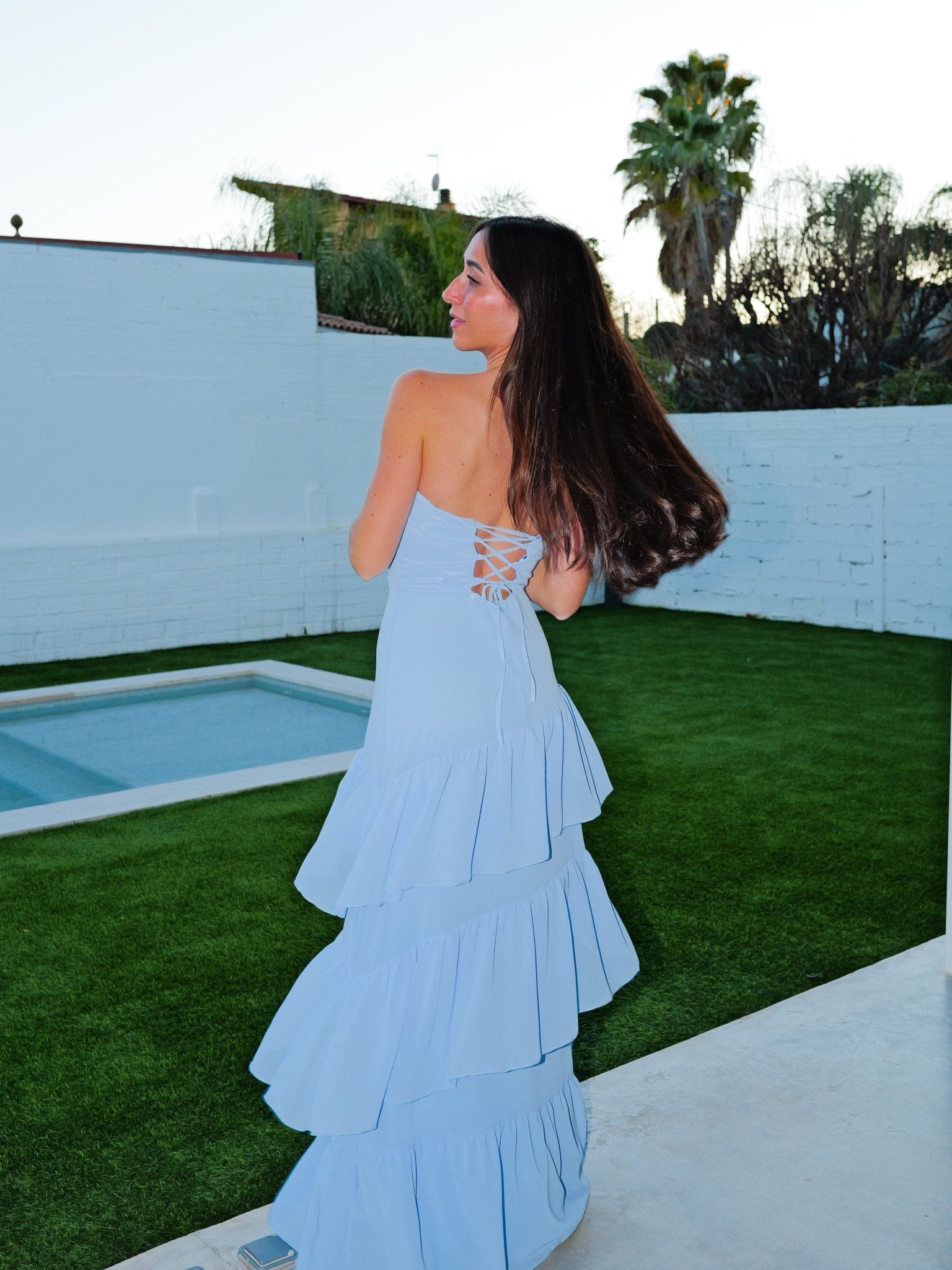 Vestido palabra volantes celeste