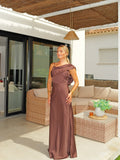 Vestido raso asimétrico banda chocolate