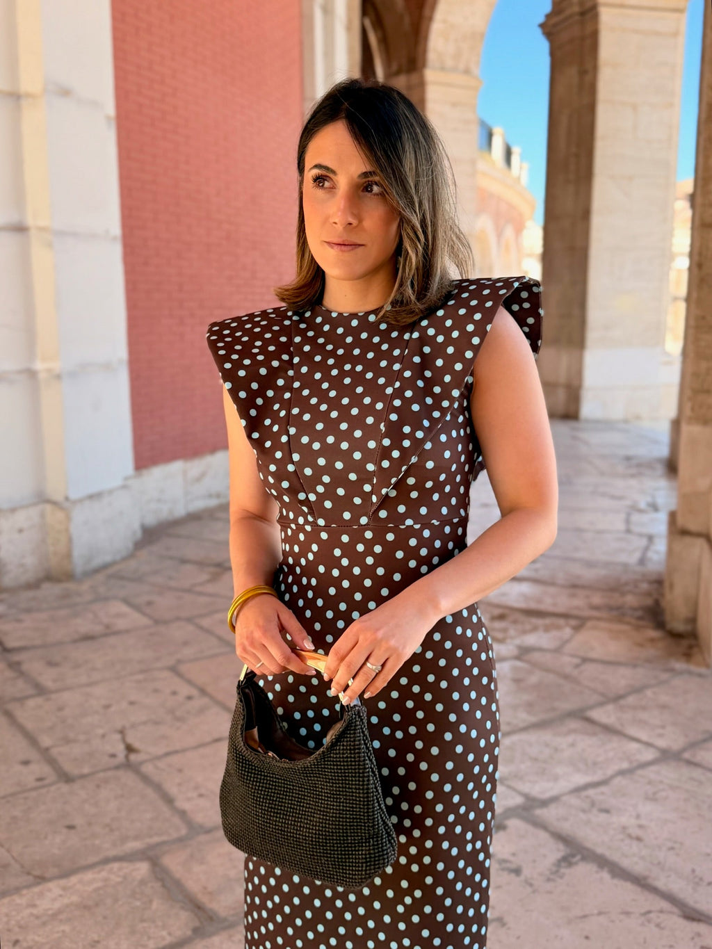 Vestido midi lunares marron | Camila